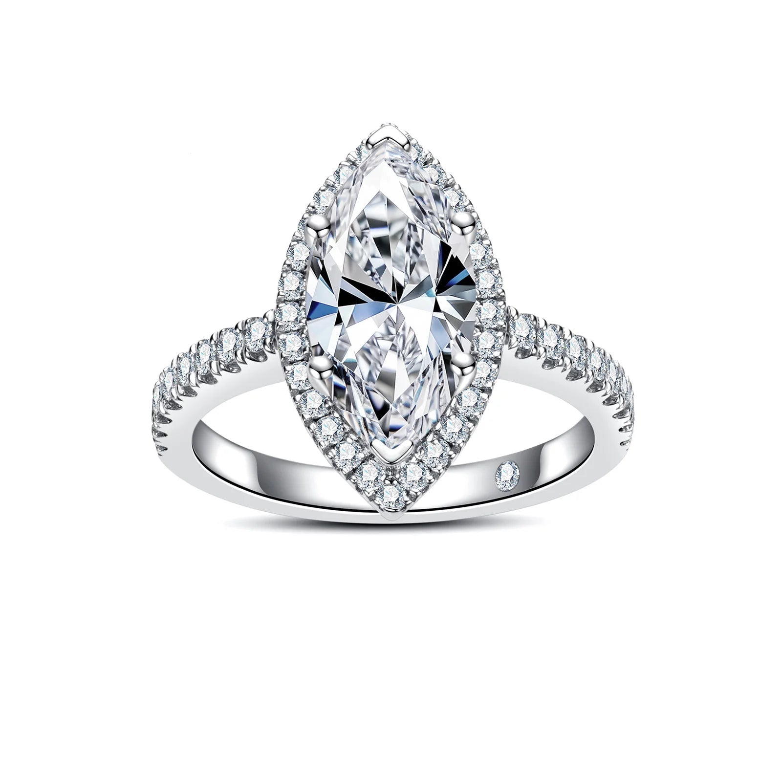 Anel Halo de Noivado com Moissanita Marquise 3ct em Prata 925 – Cor D VVS1, Luxo Feminino