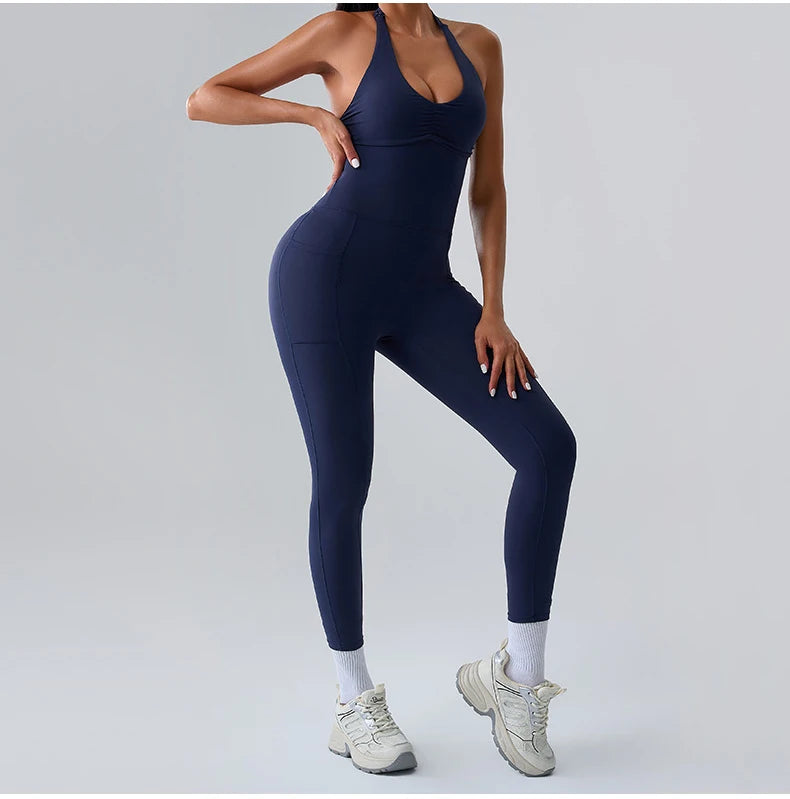 Macacão Fitness Feminino Sem Manga com Bolsos – Push Up One Piece | Fit Diamond
