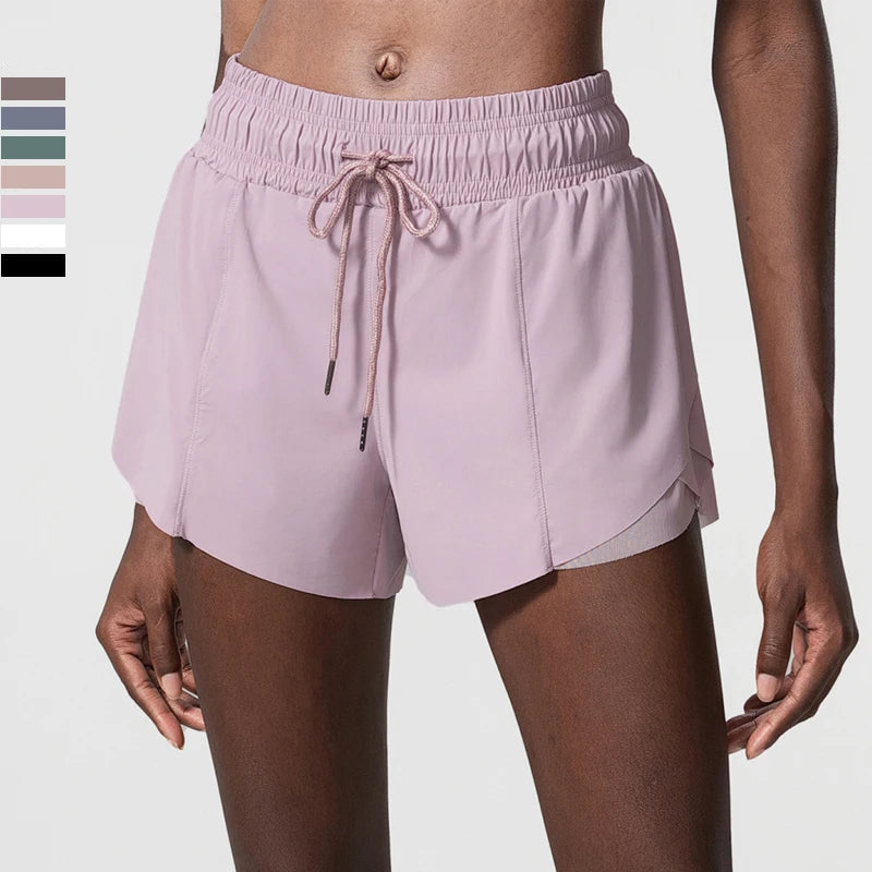 Short Fitness Cós Alto Feminino Fit Diamond – Outdoor Loose 2 em 1 com Cordão