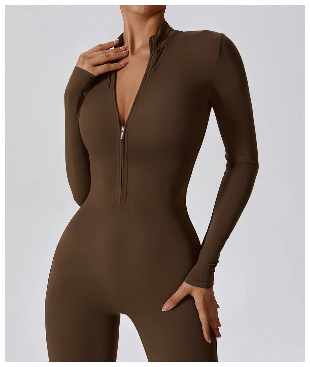 Macacão Fitness Feminino Manga Longa com Zíper – Push Up One Piece | Fit Diamond