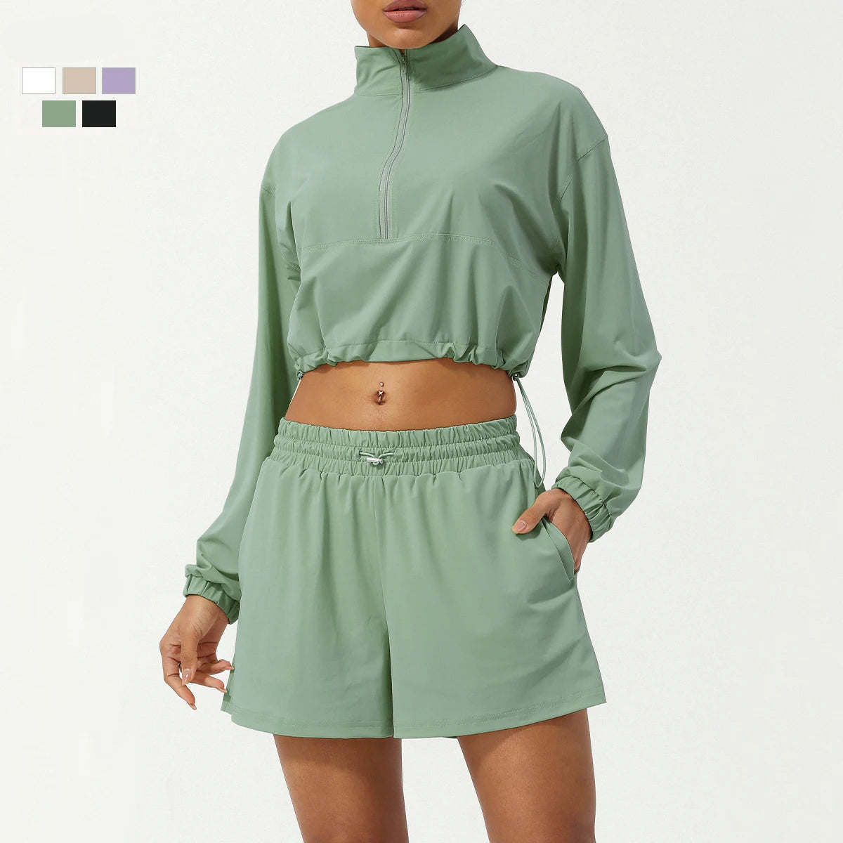 Conjunto Fitness Feminino Fit Diamonds Outdoor — Top Manga Longa + Legging com Bolsos e Secagem Rápida