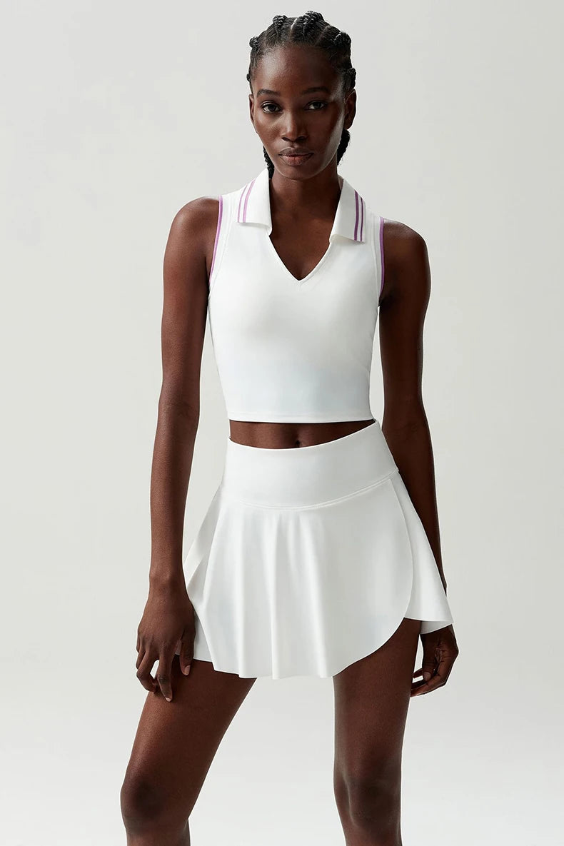 Conjunto Fitness Feminino 2 Peças Fit Diamond – Saia-Short 2 em 1 Summer Tennis