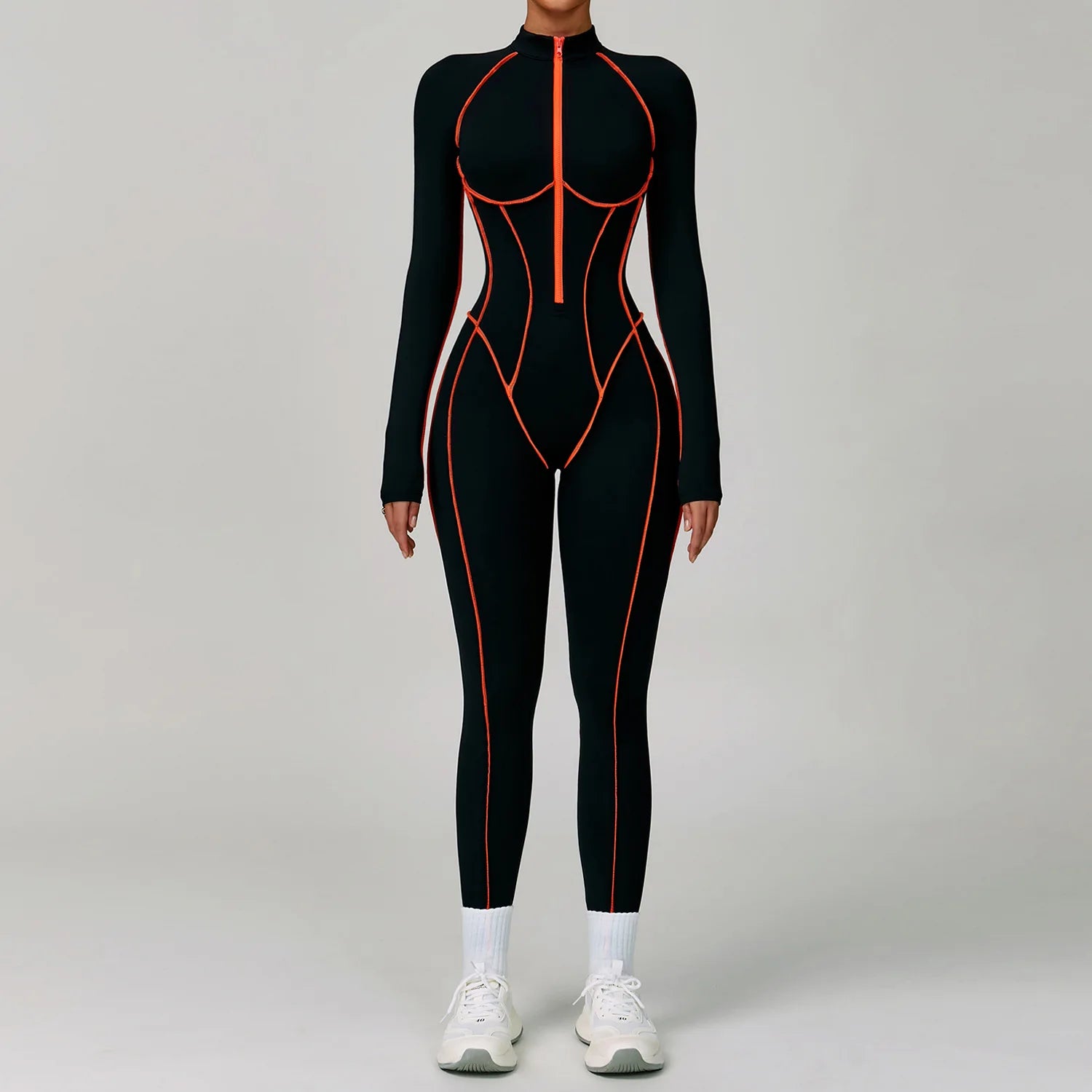 Macacão Fitness Feminino Curto com Manga Longa e Zíper – One Piece | Fit Diamond