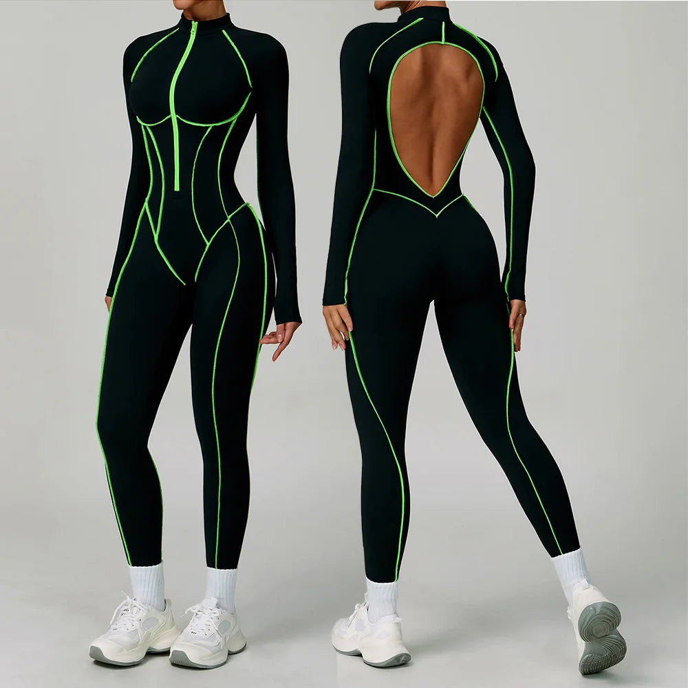 Macacão Fitness Feminino Curto com Manga Longa e Zíper – One Piece | Fit Diamond