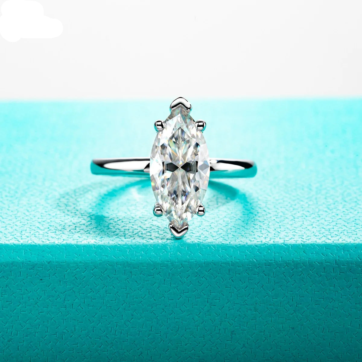 Anel de Noivado com Moissanita Marquise 3ct em Prata 925 – Cor D VVS1, Clássico de Luxo Feminino
