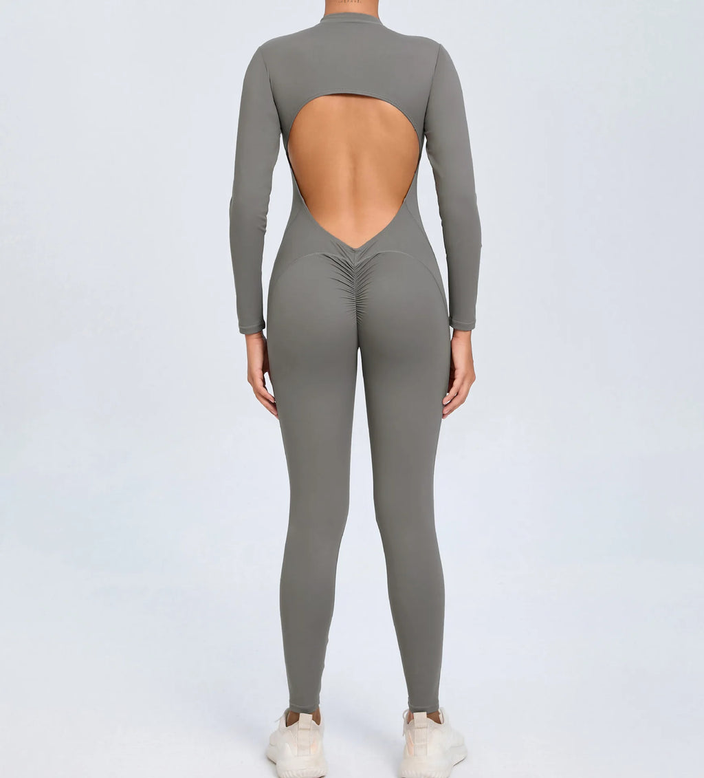 Macacão Fitness Feminino Longo – Manga Comprida, Decote Aberto & Zíper Frontal | One Piece Fit Diamond