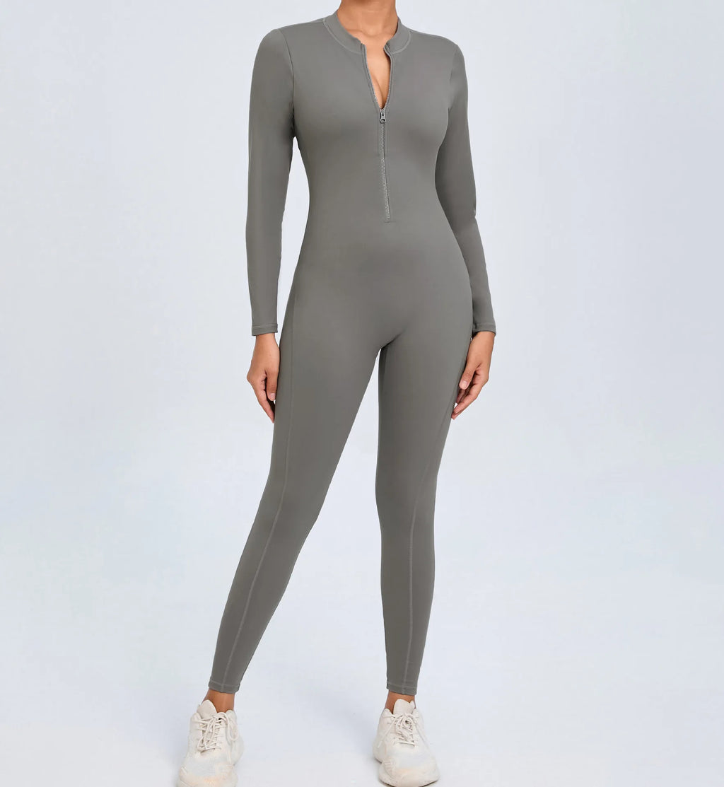 Macacão Fitness Feminino Longo – Manga Comprida, Decote Aberto & Zíper Frontal | One Piece Fit Diamond
