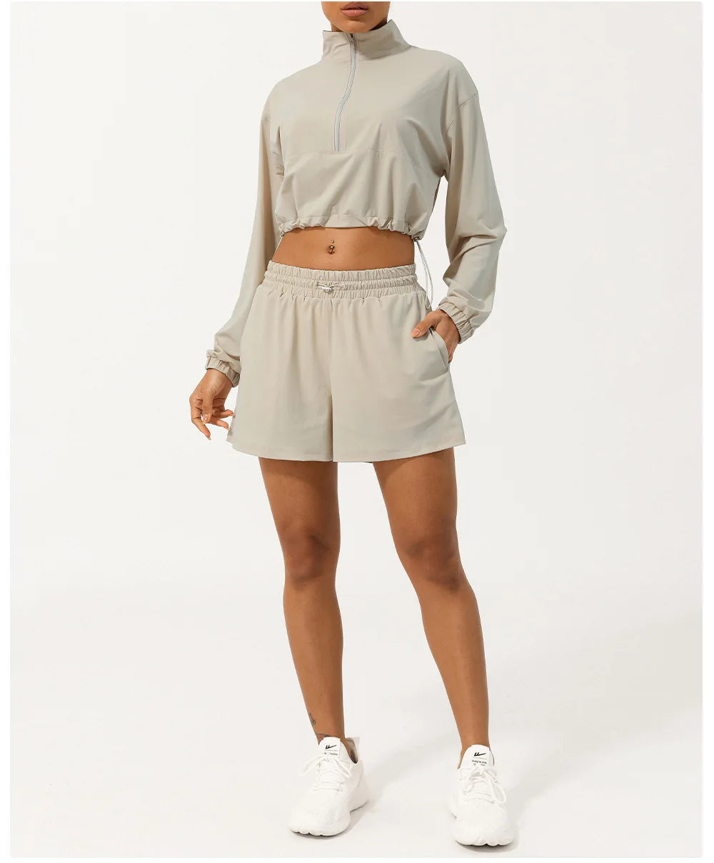 Conjunto Fitness Feminino Fit Diamonds Outdoor — Top Manga Longa + Legging com Bolsos e Secagem Rápida