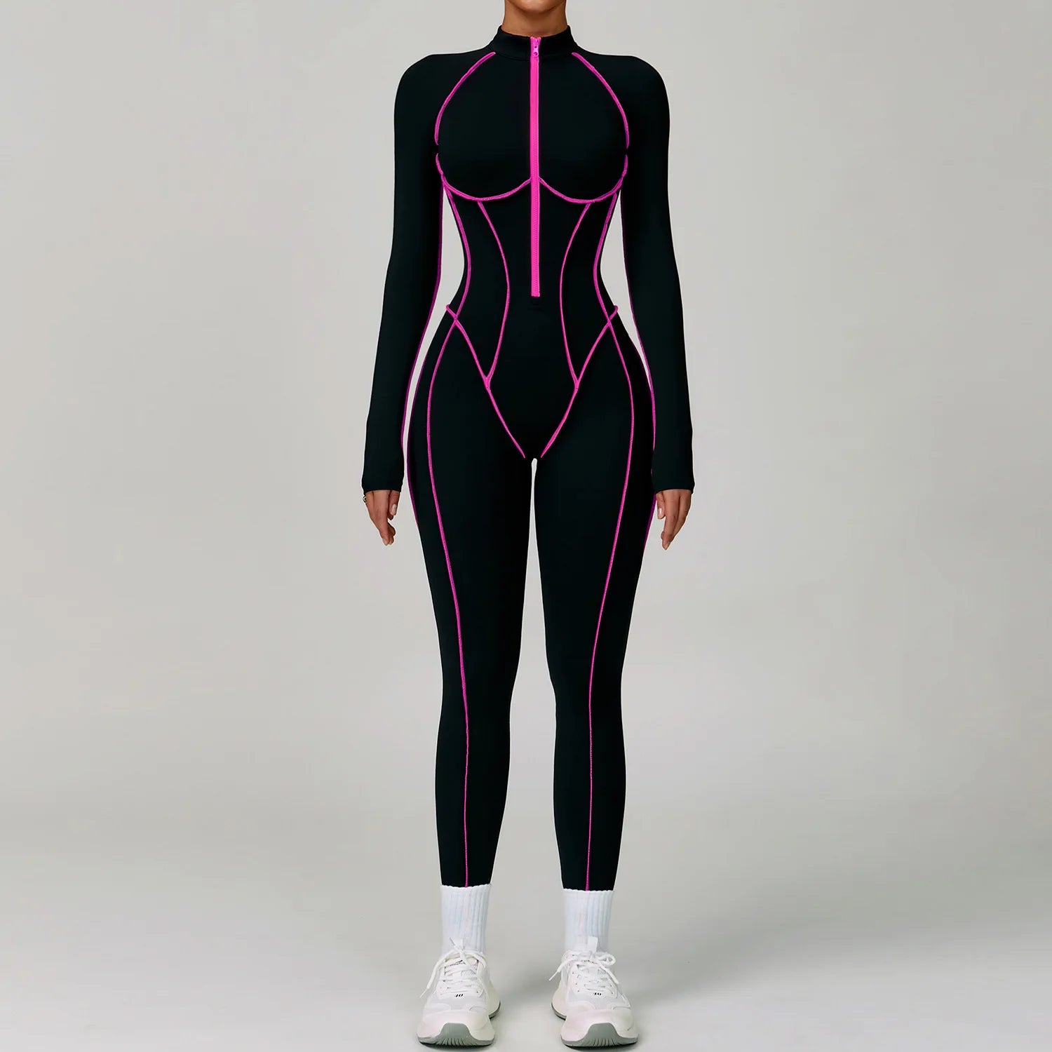 Macacão Fitness Feminino Curto com Manga Longa e Zíper – One Piece | Fit Diamond